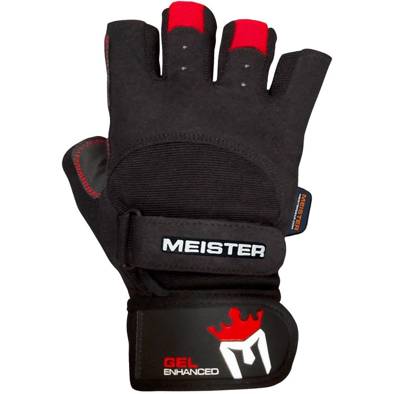 Meister Wrist Wrap Weight Lifting Gloves w/Gel Padding - Black/Red