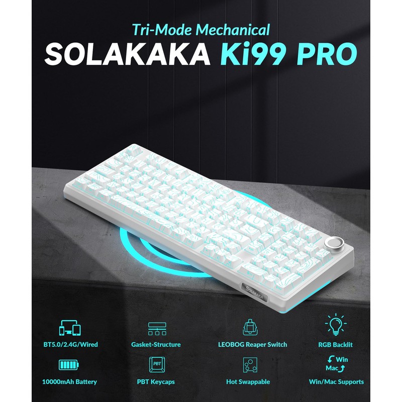 SOLAKAKA KI99 Pro 96% Wireless Mechanical Keyboard, RGB Gaming Keyboard,