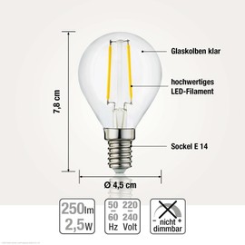 hellum hellum E14 LED warmweiss Glhbirnen im 3er-Pack, Energiesparlampe E14 mit 2,5W ersetzt E14 Glhbirne mit 25W, LED E14 warmwei? Glhbirne mit 2700K und 250lm, Birne E14 in G45 Tropfenform 208108