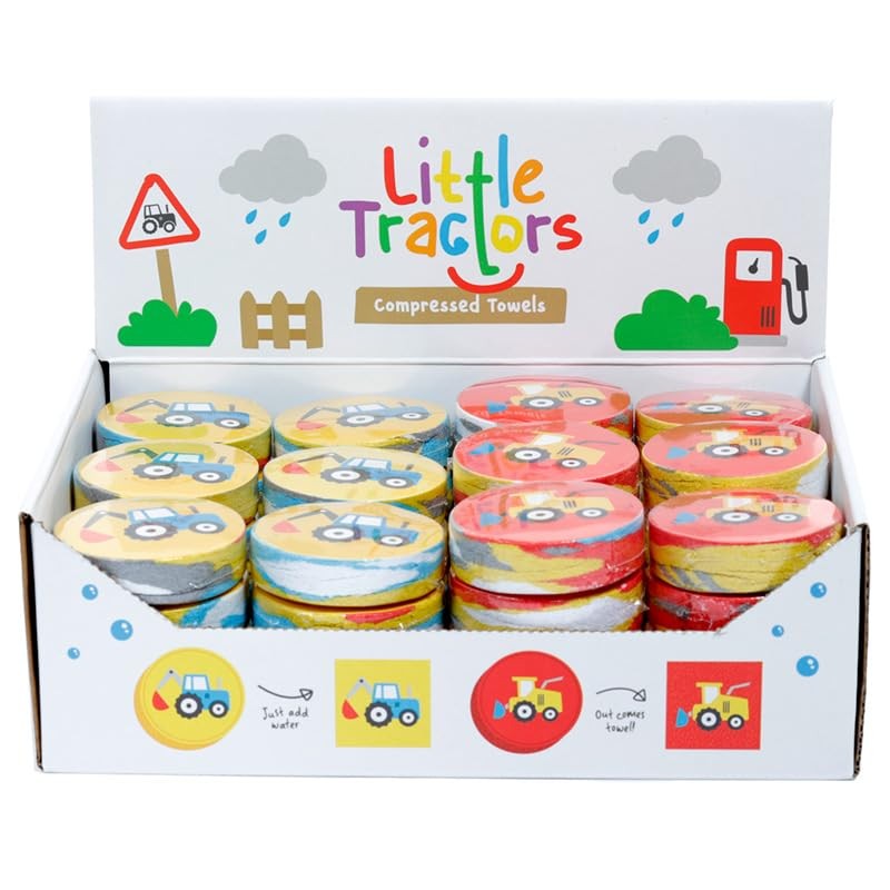 Puckator Little Tractors Compressed Travel Towel - Backpacking Traveling Essentials