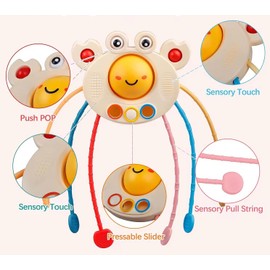 Yummy Baby Montessori Sensory Toy for Babies, Silicone Pull String Teething Toy, Perfect for Entertaining Baby While Developing Motor and Sensory Skills (Crab)