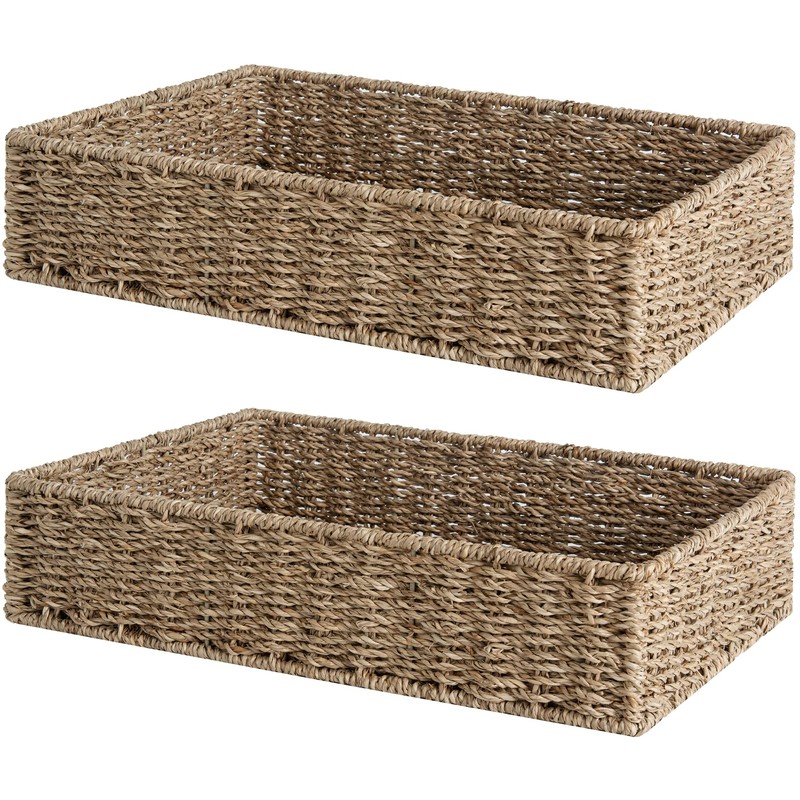 StorageWorks Large Seagrass Tray for Bathroom, Seagrass Storage Baskets for