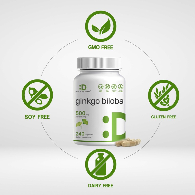 DEAL SUPPLEMENT Ginkgo Biloba 500mg Per Serving, 240 Capsules, 4