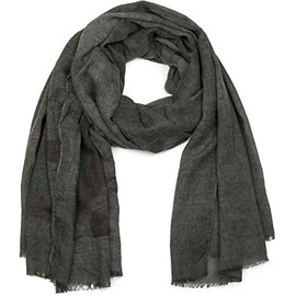 styleBREAKER scarf with feather print in boho style, fringing shawl, women 01017066, color:Black