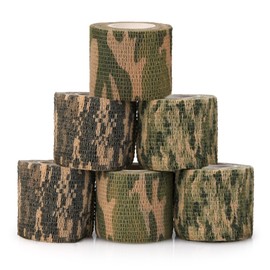 Volein 6 Roll Camo Wrap Tape, Camouflage Self-adhensive Form Tape, Elastic Stretch Warp Bandage 2"×16ft for Gun Shooting Bow Flashlight Rifle Hunting Outdoor