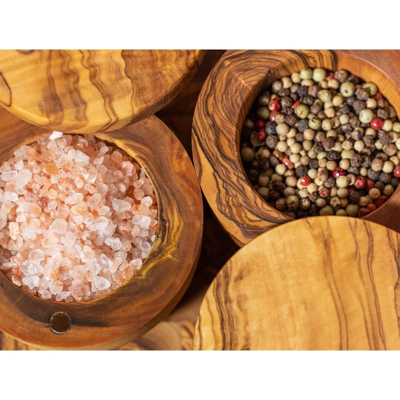 SOLTAKO Olive Wood Salt & Spice Tin Salt & Pepper