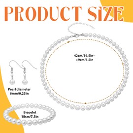 TIESOME Pearl Necklace Bracelet Earrings Set, Faux Pearl Jewelry Set Necklaces for Women White Costume Jewelry Accessories for Women Wedding Birthday Valentine Gifts(6mm)