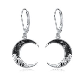 POPLYKE Black Moon Earrings for Women 925 Sterling Silver Gothic Earrings for Girls Mountain Moon Jewellery Gifts, Sterling Silver, No Gemstone