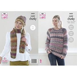 King Cole 5455 Knitting Pattern Womens Easy Cable Sweater Hat and Scarf in Explorer Super Chunky