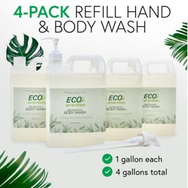 ECO amenities - Hand/Body Wash |Rectangular Refill - (Green Tea, Pack of 4, 1 Gallon Each)