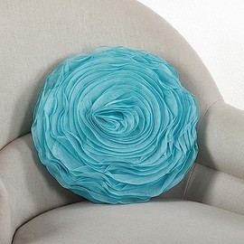 SARO LIFESTYLE Rose Design Throw Pillow, Turquoise, 13"