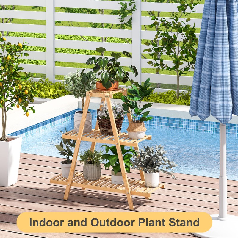 Furshus Bamboo Plant Stand - Indoor/Outdoor 3 Tier Plant Ladder,
