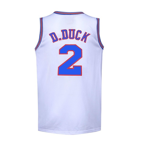 Youth Basketball Jersey #2 D Duck 90s Moive Space Shirts for Kids/Boys (White, Youth Large)