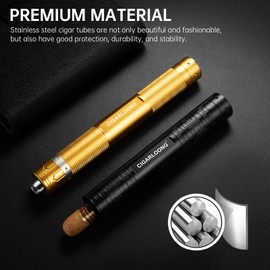 Travel Cigar Humidor Case with Cigar Punch and Cigar Holder, 3-in-1 Portable Cigar Tube for Cigar (Gold)