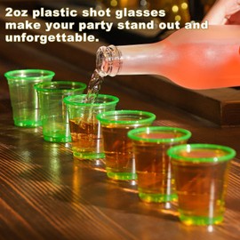 HAOZAN 100ct 2oz Mini Clear Shot Glasses, Disposable Small Plastic Cups for Parties, Weddings, Events | Bulk Pack, Green