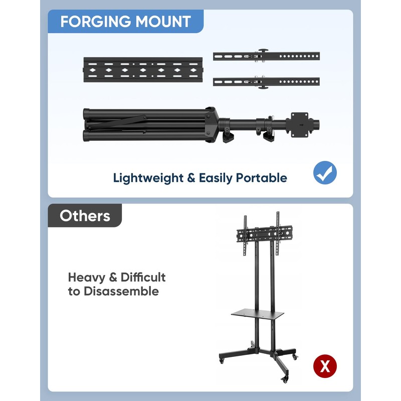 FORGING MOUNT Tripod Portable Floor TV Stand,Foldable Stand Height Adjustable
