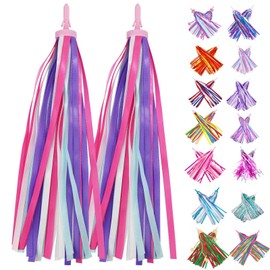 PLATT Kid's Bicycle Handlebar Streamers Colorful Ribbons Tassel for Girls Boys Bicycle Handlebar Scooter Handgrip (Purple 1Pair)