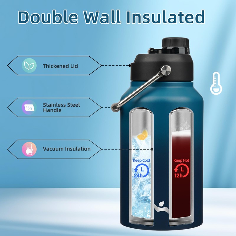 Konokyo Jug with Handle,87 oz Insulated Water Bottle with Carrying