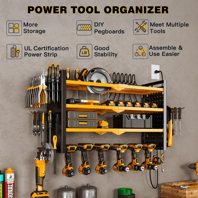 NattyDot Power Tool Organizer Wall Mount with Charging Station 4