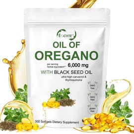 EOCUTE Oregano of Oil with Black Seed Oil Immune Support Softgels-6000mg Edible Vitamins Supplement for Fitness and Healthcare - Vitamin Dietary Bathroom - Specification: 180 Softgels