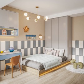 YLL Peel and Stick Headboard Grey Upholstered 3D Anti-Collision Wall Padding Soundproof Panels Pack of 10