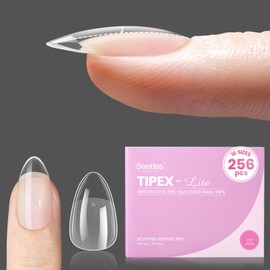 Beetles Tipex Lite Apex Nail Tips, Almond Short, 256pcs 16 Sizes,Pre-Building Pre-Etched Acrylic Nail Tips for Flat Nails & Natural Nail Beds