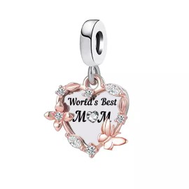 Minimalist Charm Jewelry World's Best Mom Heart Dangle Charm, Mom Heart Charm, Women Gift Charm