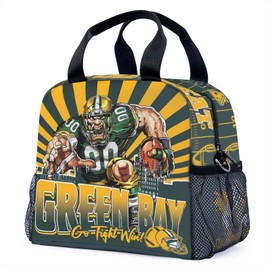 WTKBLAN Football Insulated Lunch Bag, Football Style Gifts for Green Bay Fans, Green Team Color Lunch Box, Reusable Lunch Tote Bags for Outdoors Work Travel