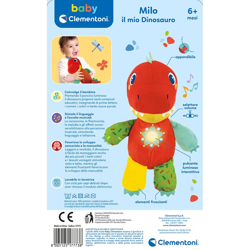 Clementoni 17773 Milo Il Mio Dinosaur - Plush Toy Multisensory