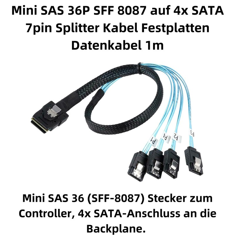 Bolwins H72S Mini SAS SFF 8087 36P to 4x SATA