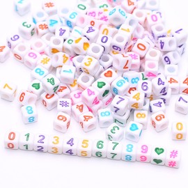 ToBeIT - 800 abalorio de números de acrílico, abalorio cuadradas del alfabeto, abalorio de letras para llaveros, pulseras, collares, joyería (color blanco)