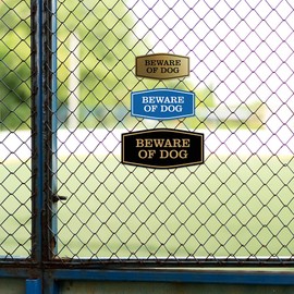 All Quality Fancy Beware of Dog Wall or Door Sign | Durable Material | Home Security Signs | Easy to Install (Brushed Silver) - Small 1 Pack