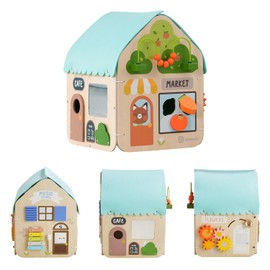 Asweets Montessori Wooden Busy House - Busy Board Toy for Toddlers, Pre-School Education and Learning Sensory Game Toys, Large Gifts for Babys, Boys, Girls