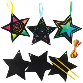 Baker Ross FX260 Star Scratch Art Decorations - Pack of 12, Craft Kits for Kids, Christmas Party Decorations and Party Bag Fillers