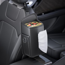 TESGADGETS Tissue Box Holder for Front Seat, Headrest Organiser with 2 Side Mesh Pockets for Mobiles and Cards, Durable PU Leather (Black)