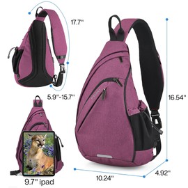 mixi Sling Bag Men Backpack Unisex One Shoulder Bag Hiking Travel Backpack Crossbody with USB Port for Men Women Versatile Casual Daypack-17 inch,Purple