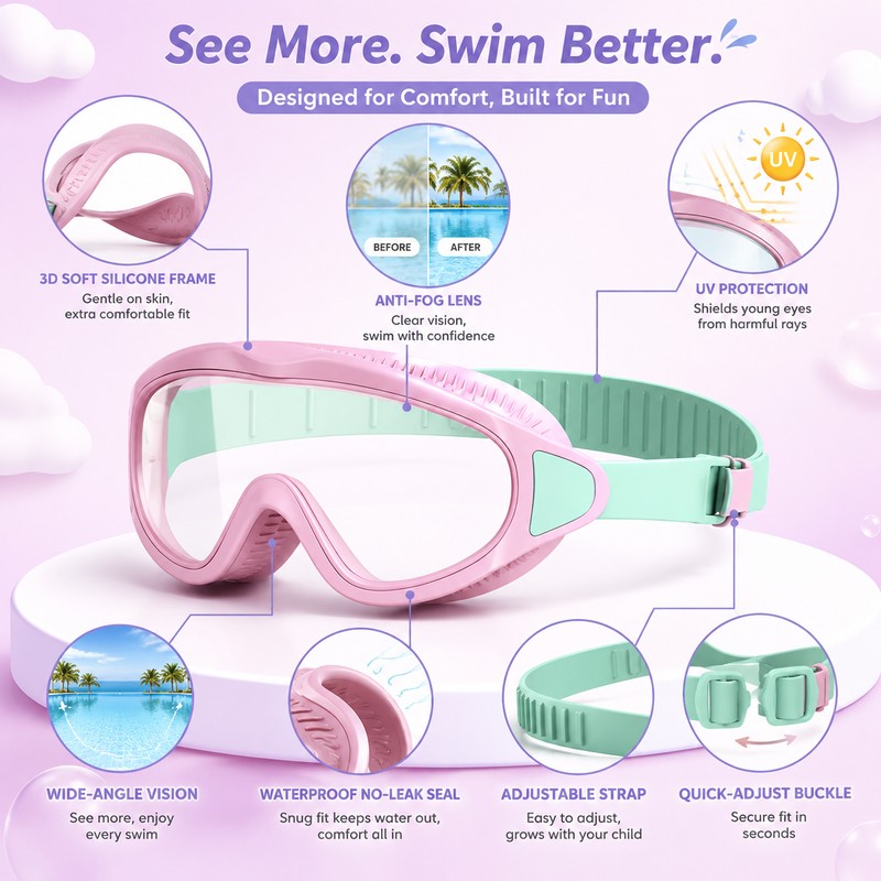 Kids Anti-Fog Swimming Goggles for Pool & Beach – Wide-View