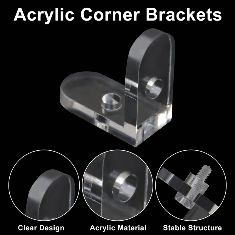 Piutouyar 20 Pack Acrylic L Brackets, Clear L-Shaped Corner Brace