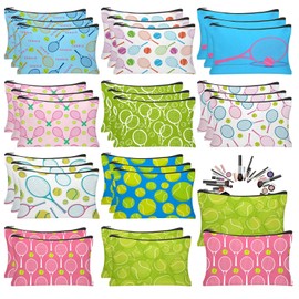 HSDSH 30Pcs Tennis Makeup Bag Tennis Gifts for Women Canvas Cosmetic Bags with Zipper Inspirational GiftsTravel Toiletry Pouch Bag Organizer Accessories for Lover Players Team Gift