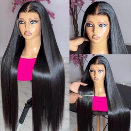 KINCYDU Straight Wigs Pre Plucked Lace Front Wigs 250 Density HD Lace Front Wigs 28 Inch 13x4 Straight Black Wigs For Black Women Synthetic Lace Front Wig With Baby Hair Daily Party Use