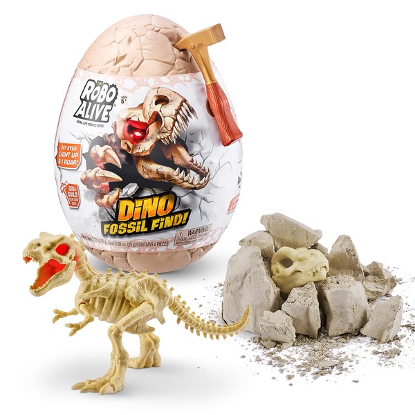 Robo Alive Dino Fossil Find - T-Rex by ZURU Excavate Dinosaur Fossils Digging Kit Collectible Toy with Slime Tyrannosaurus Rex,Multi-Color