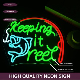 DREAMFORT Keeping It Reel Neon Sign Fishing Themed LED Wall Decor for Man Caves, Tackle Shops & Lake Houses, USB-Powered Adjustable Brightness, Angler-Themed Decoration