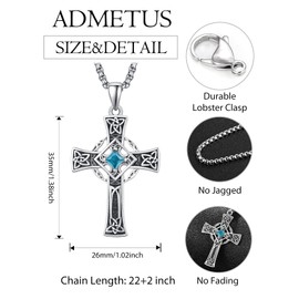 March Birthstone Cross Necklace Sterling Silver Celtic Cross Necklace for Men Aquamarine Cross Pendant Necklace Irish Jewelry March Birthstone Gifts for Men