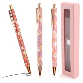 3 Pcs Floral Art Ballpoint Pens, Fancy Metal Flower Ballpoints Pens with Box, Smooth Writing Retractable Ballpoint Pen Pretty Pens for Women Girls Teacher Student Birthday Wedding Gifts