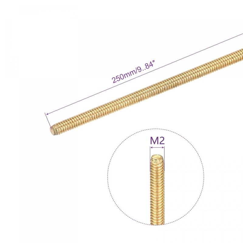 TOP-VIGOR 2Pcs M2 x 250mm Male Brass Threaded Rod, All