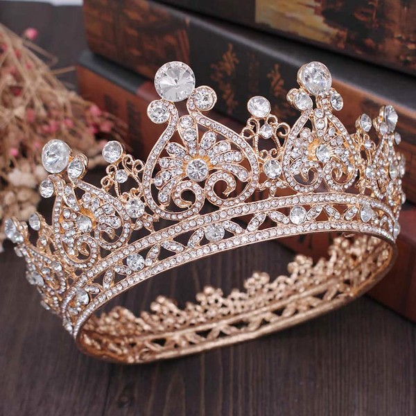 Aprince Dark Gold Round Crystal Tiaras and Crowns for Women, Tiaras for Girls Rhinestones Wedding Headband Tiara for Women The Crowns for Women Birthday Crowns Queen Crown Hair Accessories