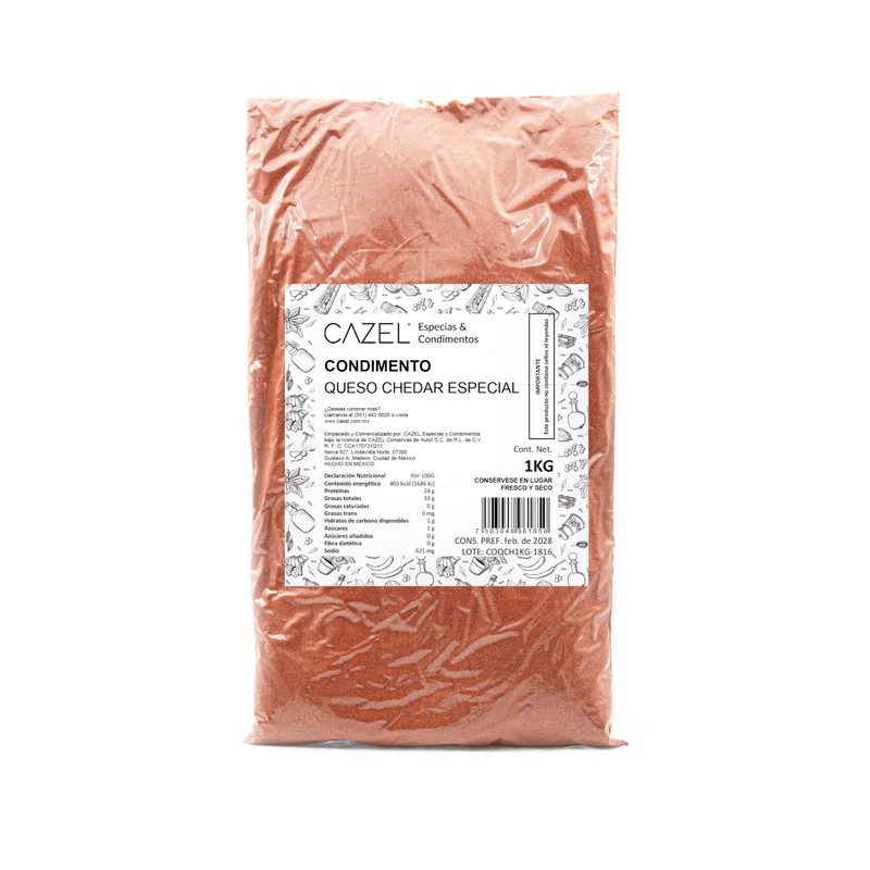 Queso Cheddar en Polvo para Botanas Sabor Intenso 1kg