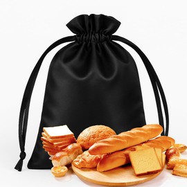 Reusable Bread Bag-2Pack Satin-Silk Touch Storage with Ribbon Closure, Multi-Color, Washable & Freezer Friendly, Keeps Bread Fresh Longer Eco-Friendly Alternative to Plastic-Black