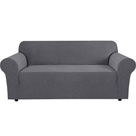 H.VERSAILTEX Stretch Sofa Covers for 3 Cushion Couch Covers Sofa Slipcovers for Living Room Feature Thick Checked Jacquard Fabric with Elastic Bottom, Sofa Large - Grey