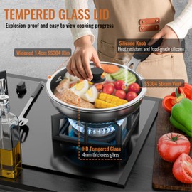 CnSneg 8 Inch Pan Lid For Pots Pans and Skillets, Cast Iron Skillet Lid, Tempered Glass Pan Lids, Replacement Pan Cover for Frying, Wok, Crock Pot Lid with Wide Stainless Steel Rim, Cooking Pot Covers